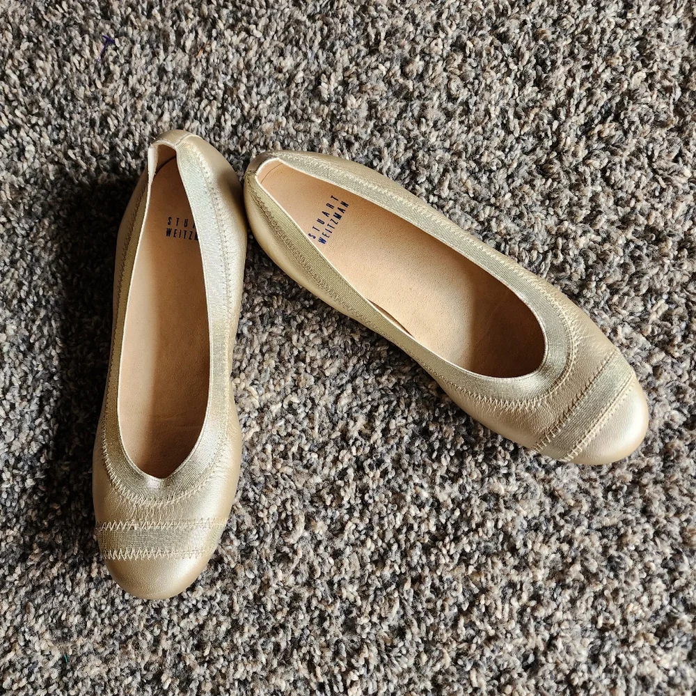 Stuart Weitzman Giveable Metallic Ballet Flats 7 1/5M - Picture 1 of 8